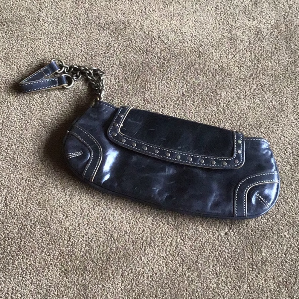 Soft Black Distressed Leather Clutch Brass accents